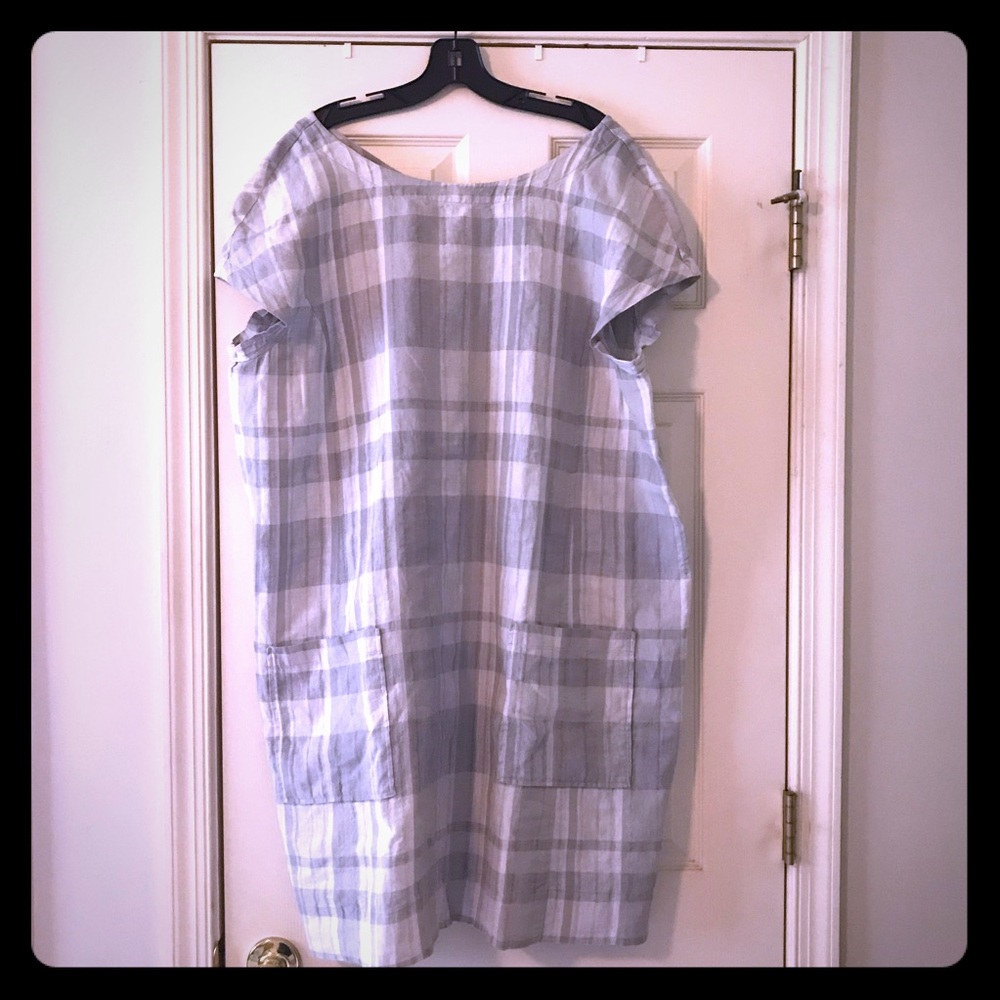 Eileen Fisher Organic Linen Cotton Plaid Dress
